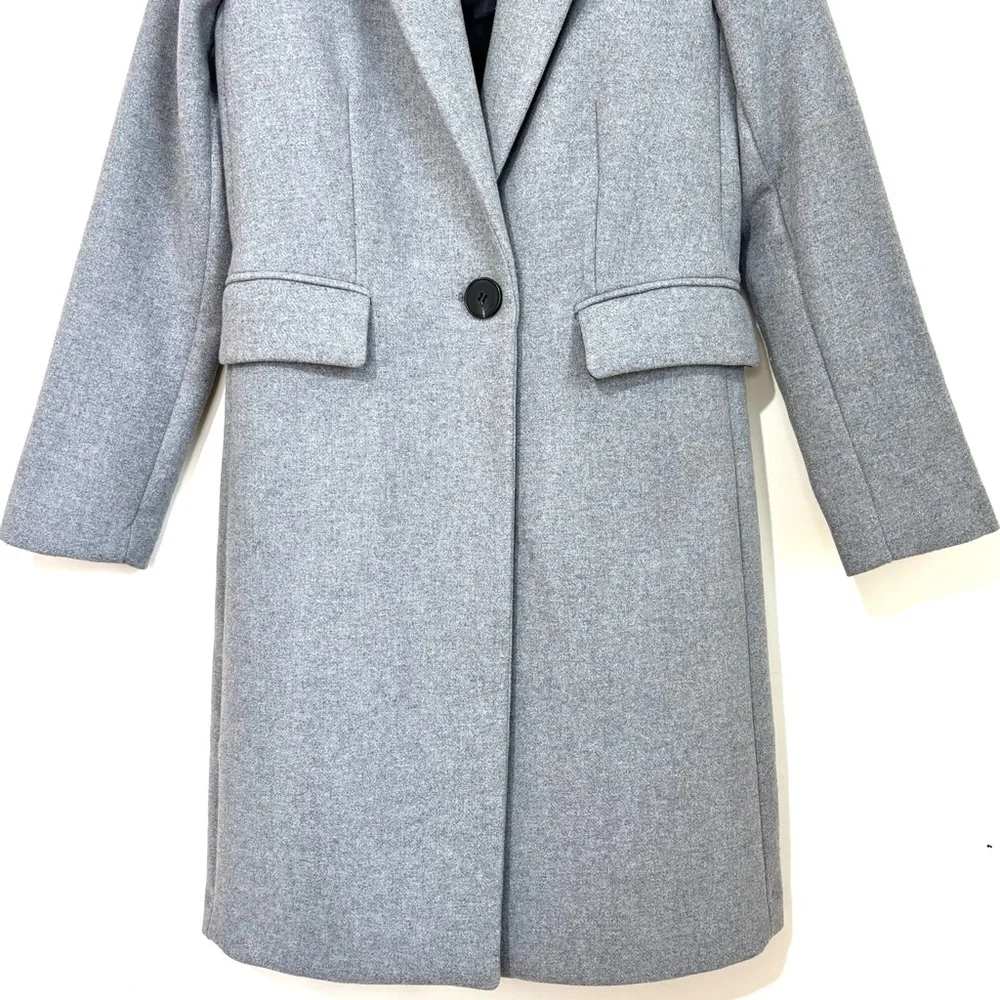 Mango MNG heather gray wool blend one button business classic tailored pea coat